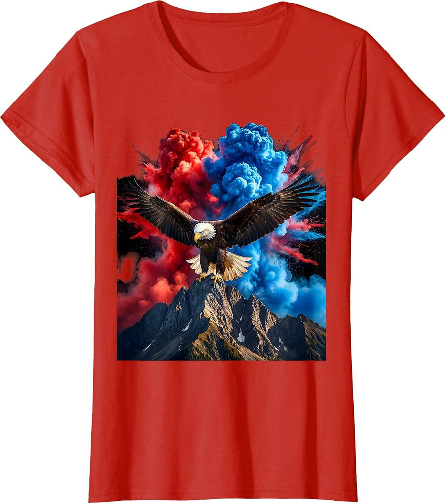 Women's Bald Eagle Perched on Mountain Peak USA T-Shirt - Red