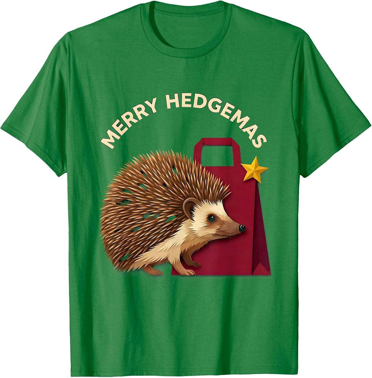 Men's Merry Hedgemas Cute Hedgehog Christmas Novelty Gift T-Shirt - Kelly Green