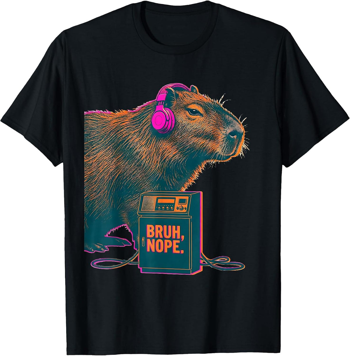 Men's Bruh Nope Risograph Capybara Gamer Meme Humor T-Shirt - Black