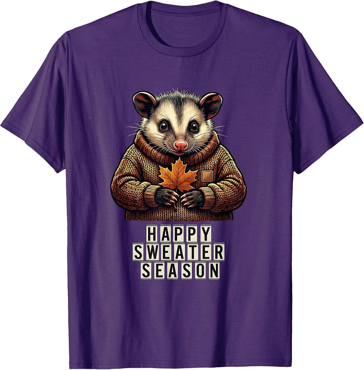 Happy Sweater Season Cozy Opossum Fall Autumn Humor T-Shirt - Purple