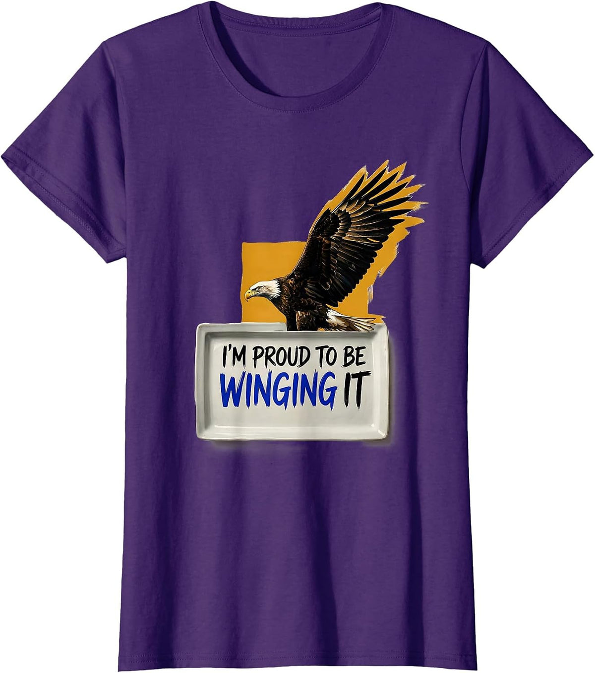 Women's I'm Proud To Be Winging It Vintage Eagle Patriotic Pride T-Shirt - Purple