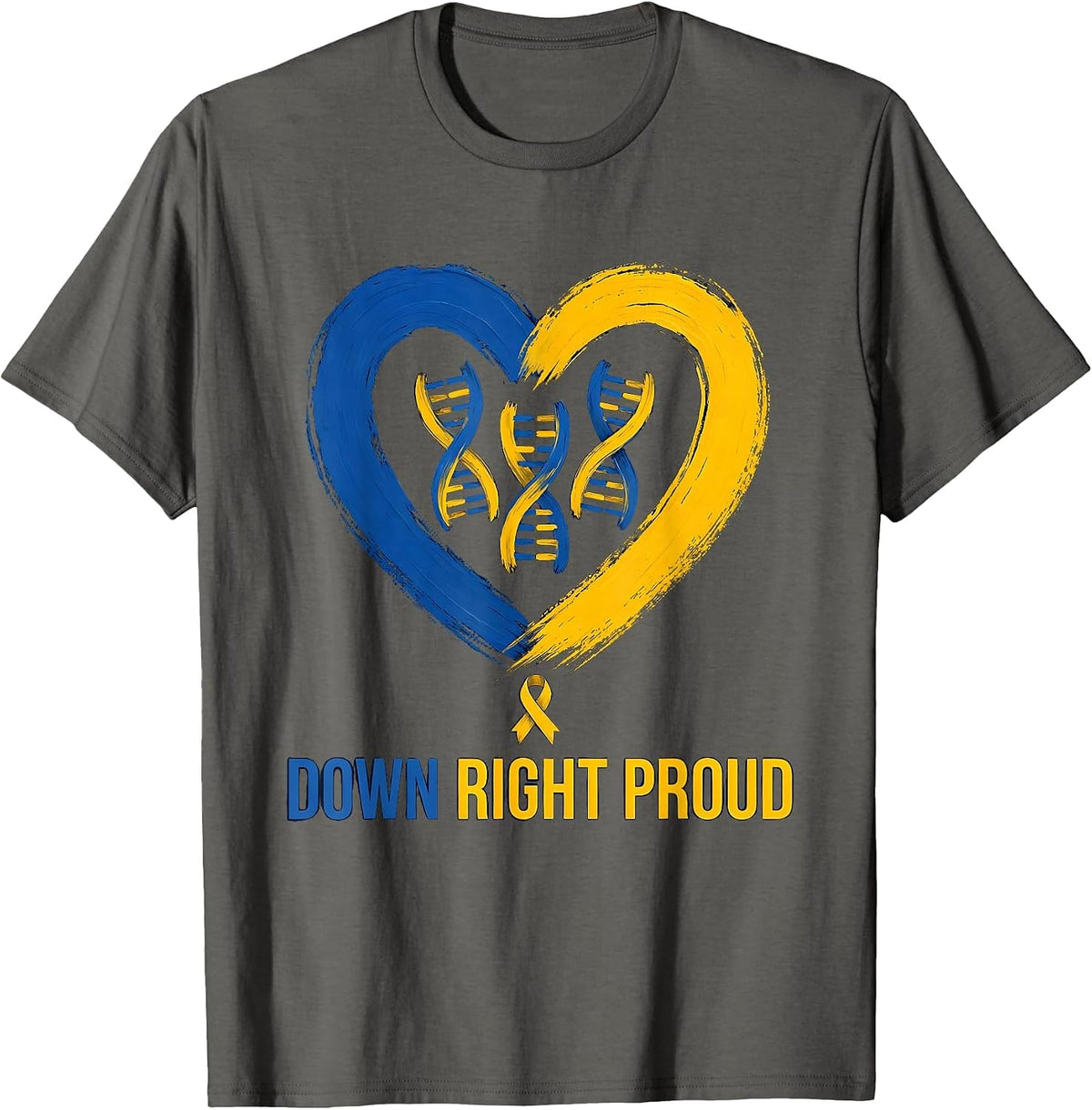 Men's Down Right Proud Symmetrical Heart Chromosome Down Syndrome T-Shirt - Asphalt Grey