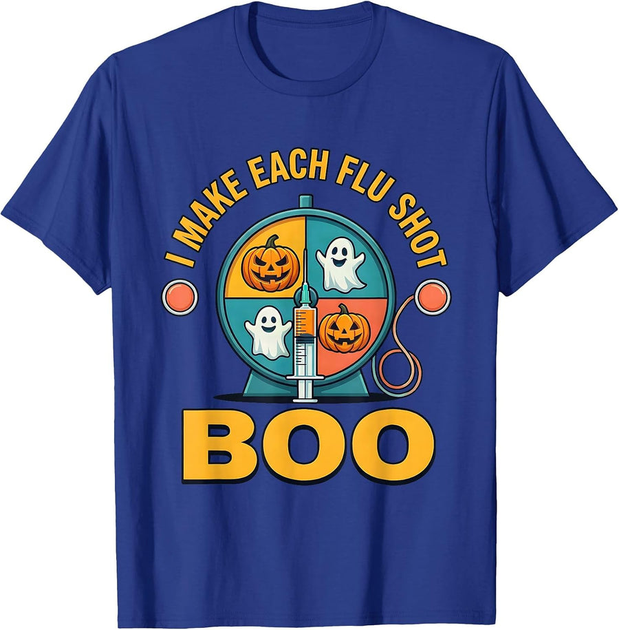 I Make Each Flu Shot Boo Funny Nurse Ghost Halloween Vaccine T-Shirt - Royal Blue