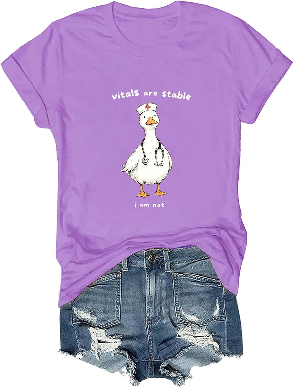 Vitals are Stable I Am Not Funny Goose Nurse RN Medical T-Shirt - Purple