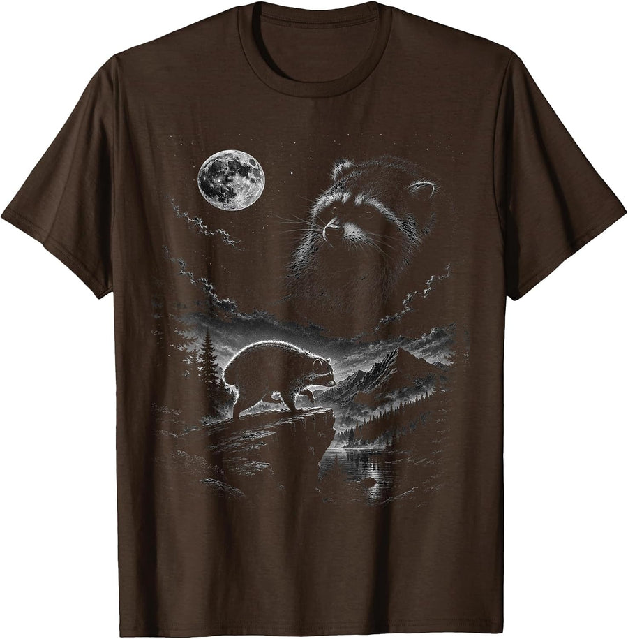 Raccoon Jimothy Howling to the Moon Tee Trash Panda Wildlife T-Shirt - Brown