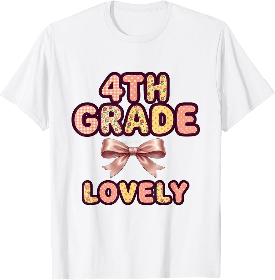 Men's 4th Grade Lovely Coquette Bow Back to School Girls T-Shirt - White
