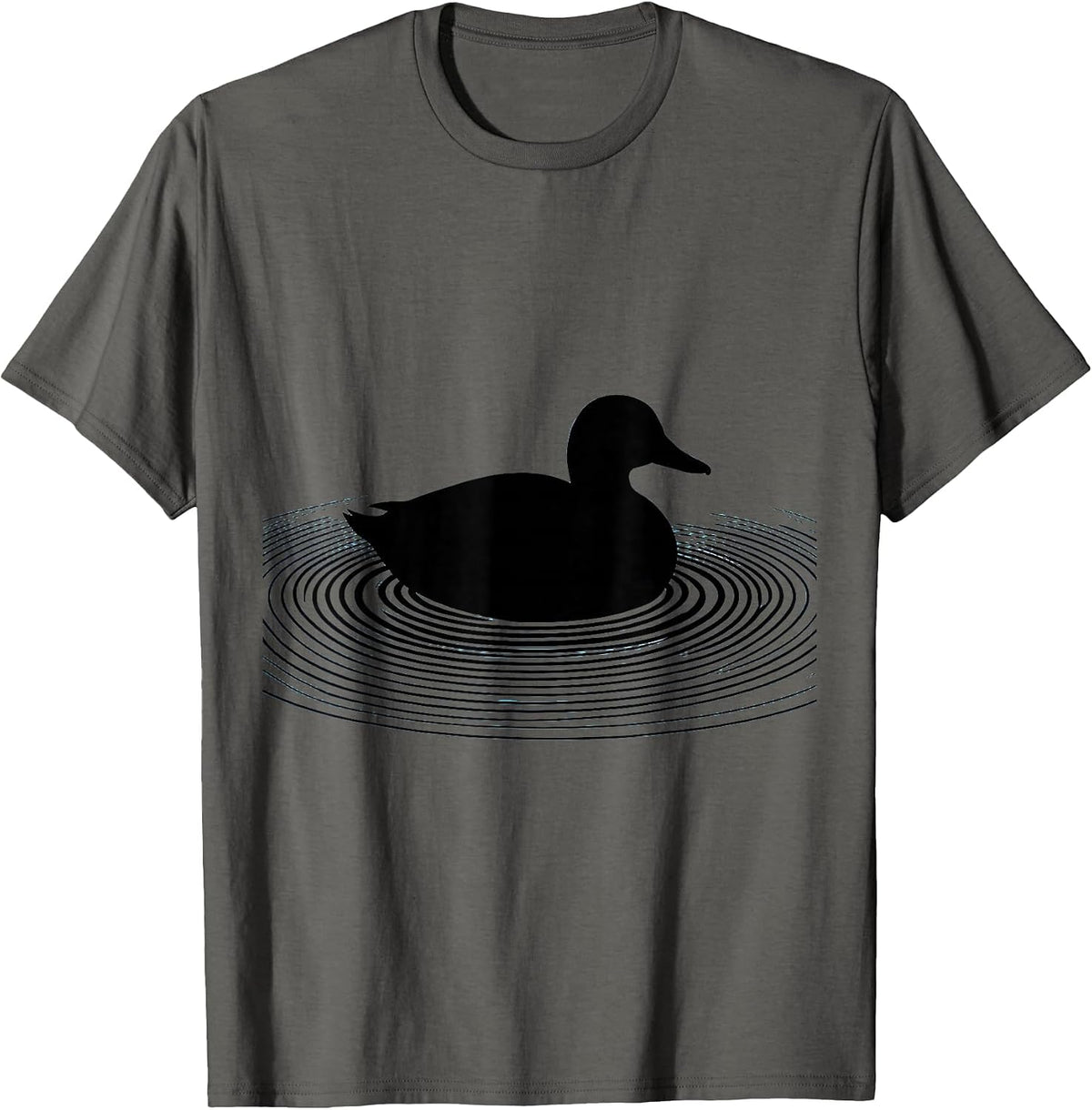 Duck Floating on Calm Pond Ripples Illustration T-Shirt - Asphalt Grey