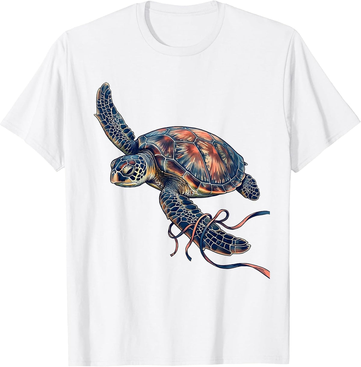Men's Bikini Top Tangled in Sea Turtle Flippers T-Shirt - White