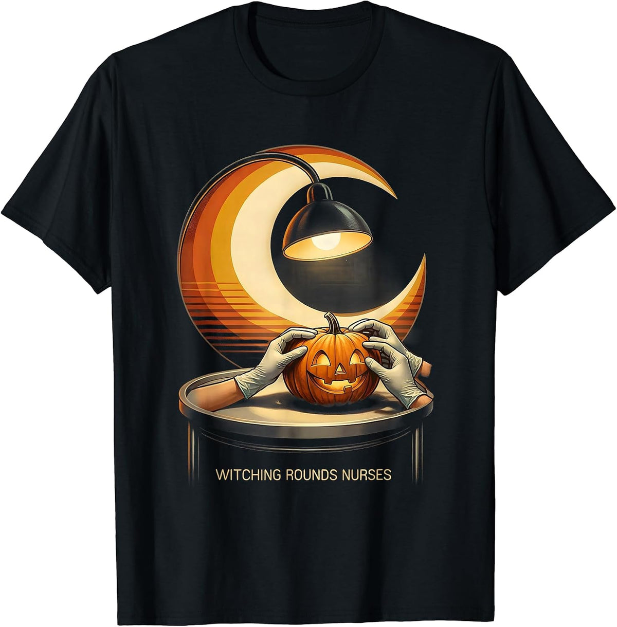 Men's Witching Rounds Nurses Retro Halloween Nurse Team Humor T-Shirt - Black