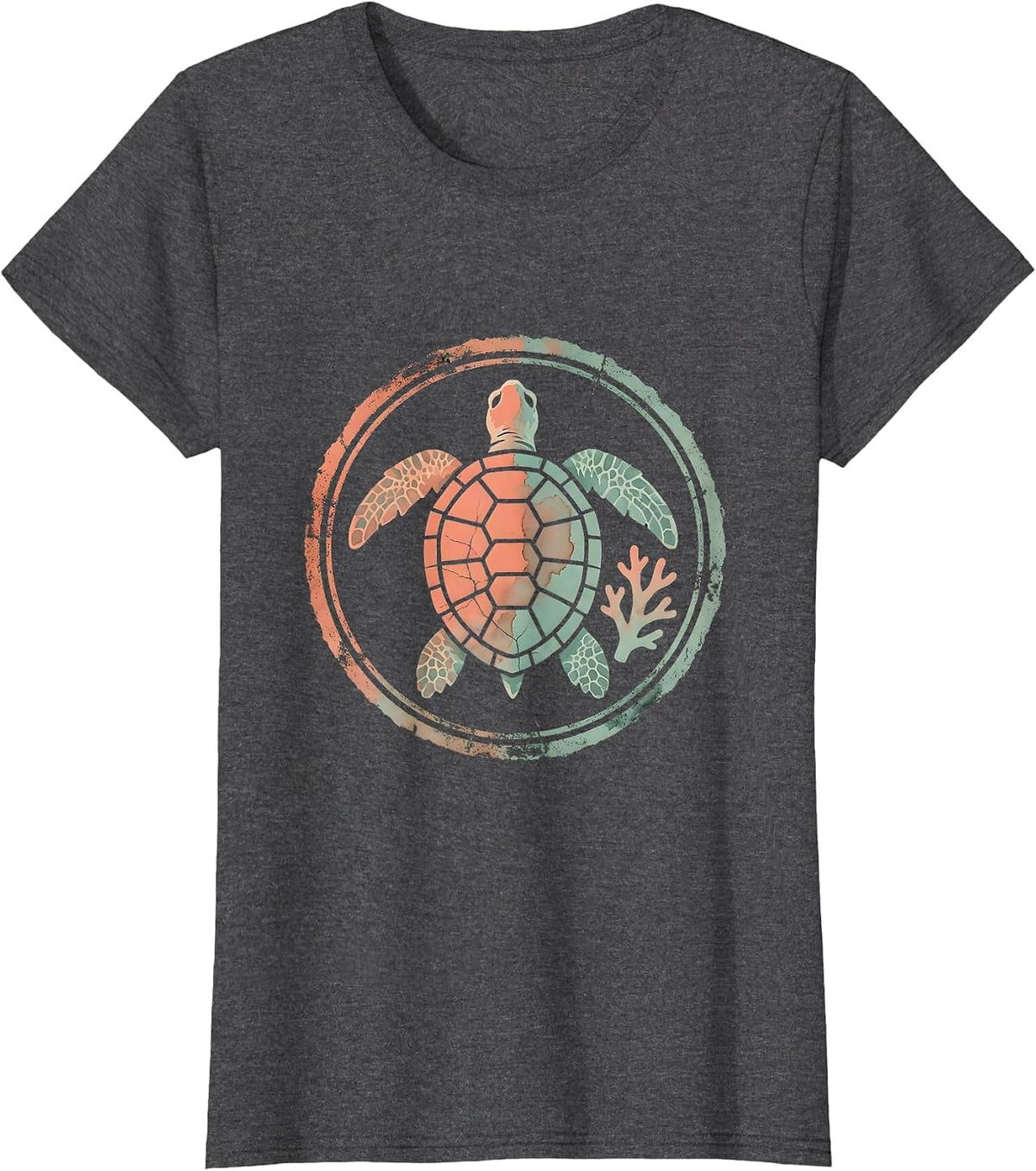Women's Kids Sea Turtle Colorful Coral Reef Hawaiian Design T-Shirt - Dark Heather Grey