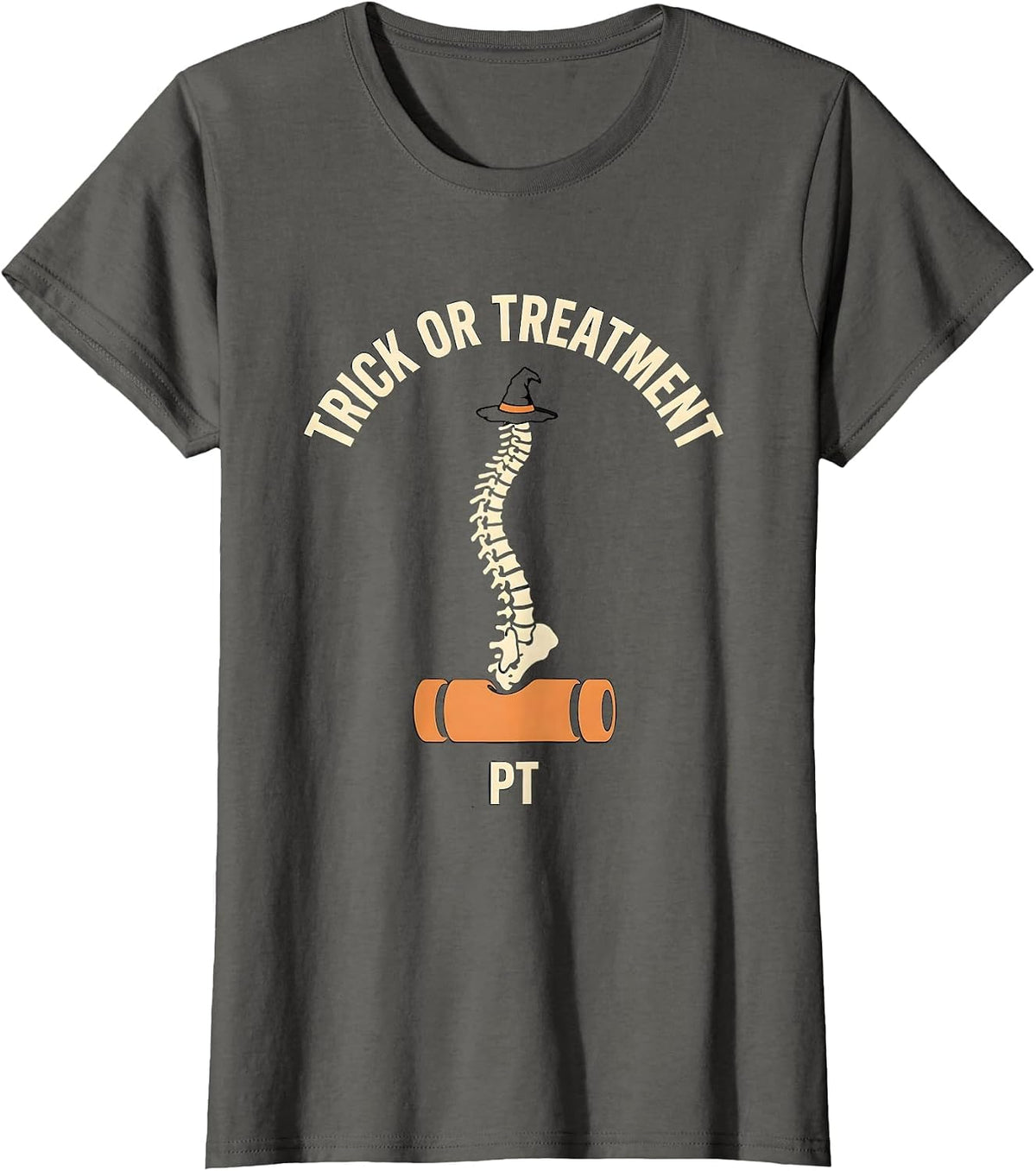 Women's Trick Or Treatment PT Physical Therapy Halloween Therapist T-Shirt - Asphalt Grey