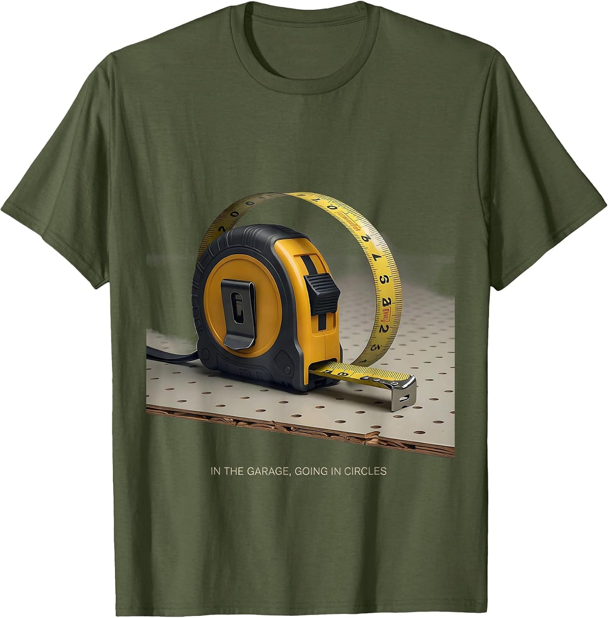 In The Garage Going In Circles Editorial Conceptual Mechanic T-Shirt - Olive Green