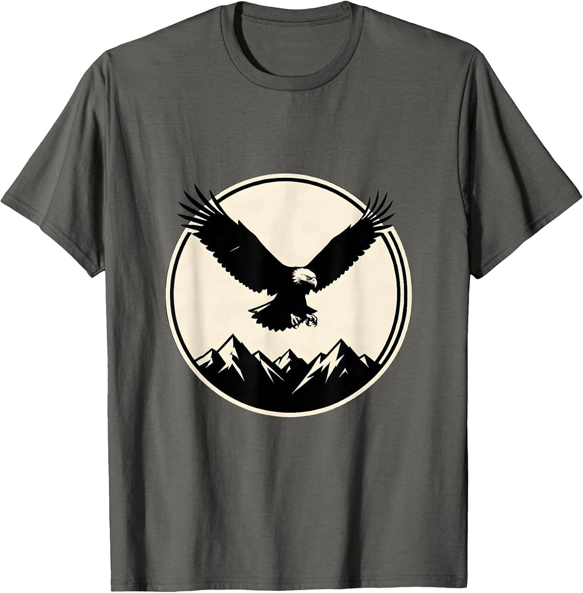 Live Free Eagle Soaring Over Mountain Peaks T-Shirt - Asphalt Grey