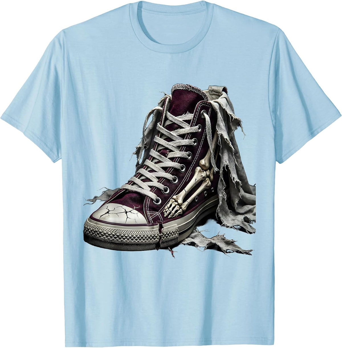 Men's Punk Ripped Sneaker Exposed Toe Bones Graphic T-Shirt - Baby Blue