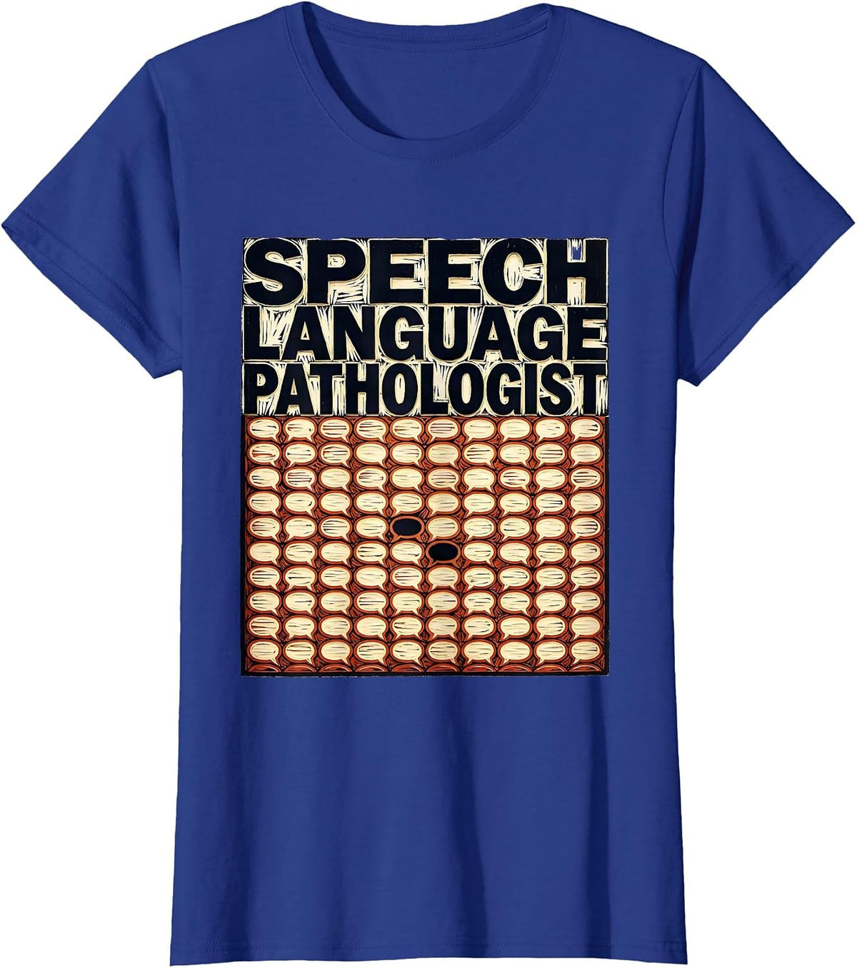 Women's Speech Language Pathologist Linocut Retro SLP Therapist T-Shirt - Royal Blue