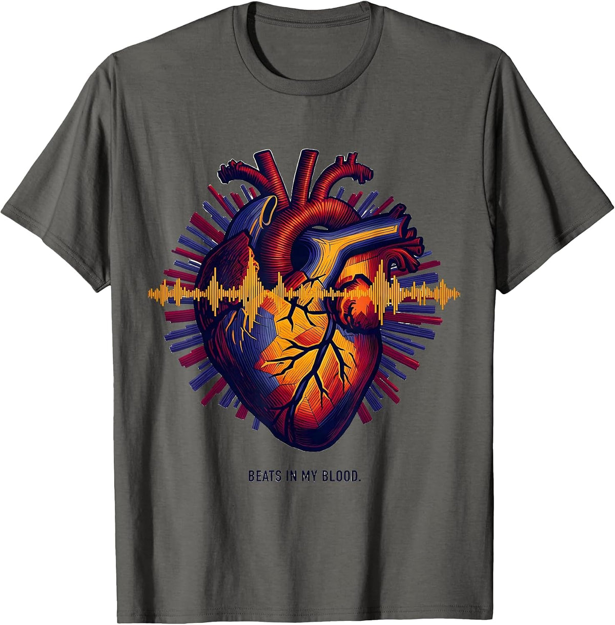 Beats In My Blood Hip Hop Music Design T-Shirt - Asphalt Grey