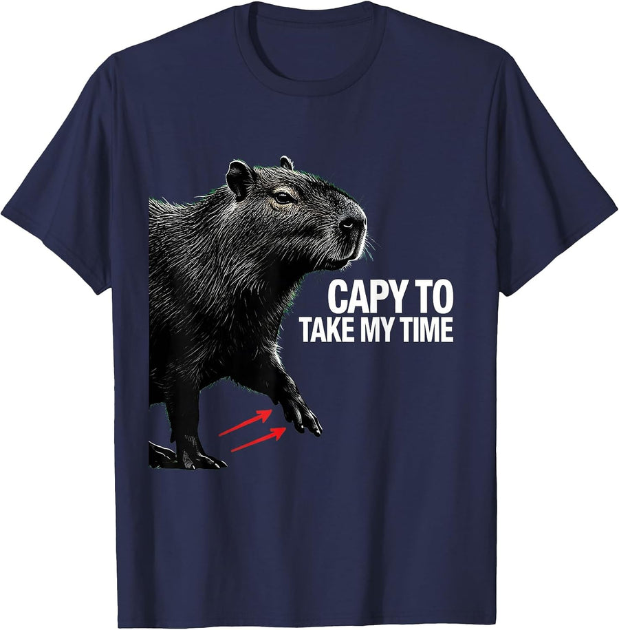 Capy To Take My Time Funny Capybara Animal Humor Youth T-Shirt - Navy Blue