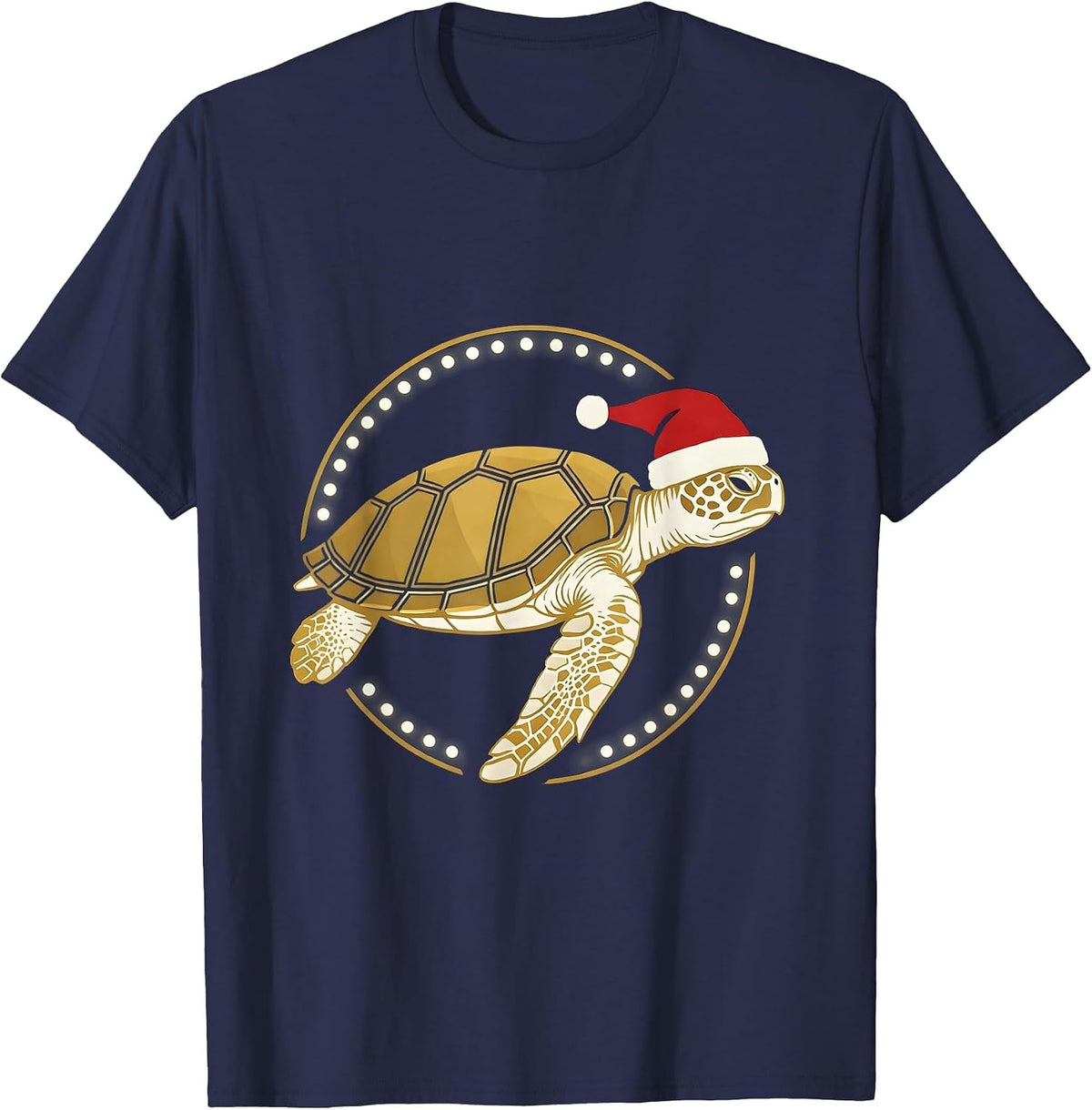 Men's Sea Turtle Santa Hat Sign Painter Whimsical Holiday T-Shirt - Navy Blue