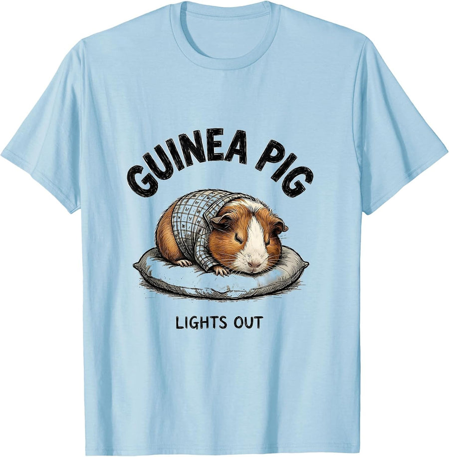 Men's Guinea Pig Lights-Out Shirt Funny Animal Lover Pajama T-Shirt - Baby Blue