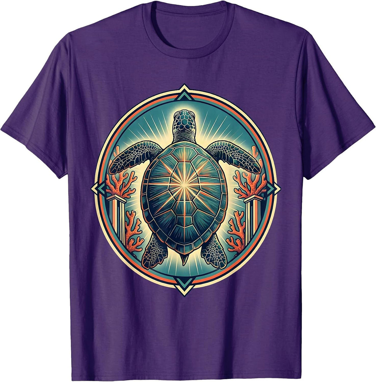 Costa Rica Sea Turtle Coral Reef Illustration T-Shirt - Purple
