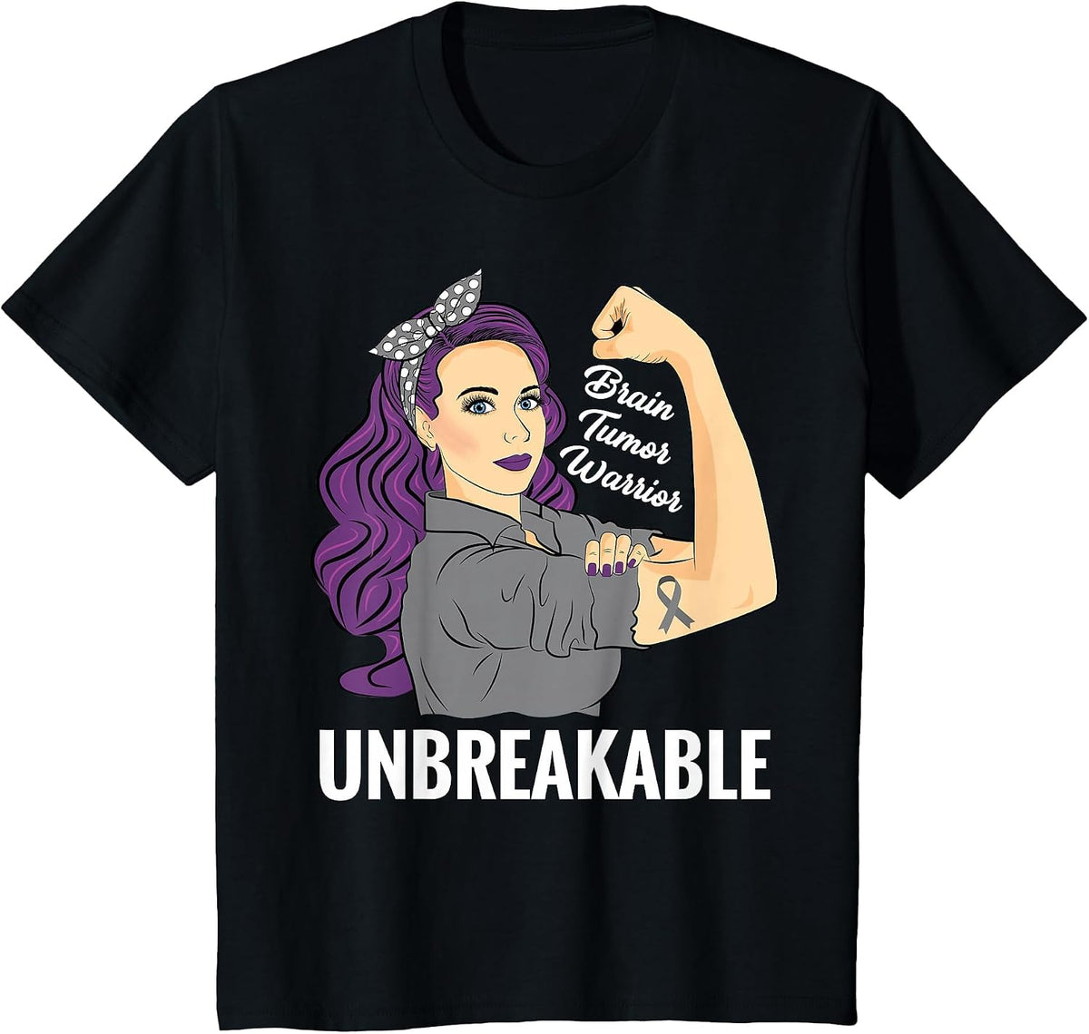 Brain Tumor Awareness Warrior Unbreakable Survivor Shirt T-Shirt - Black