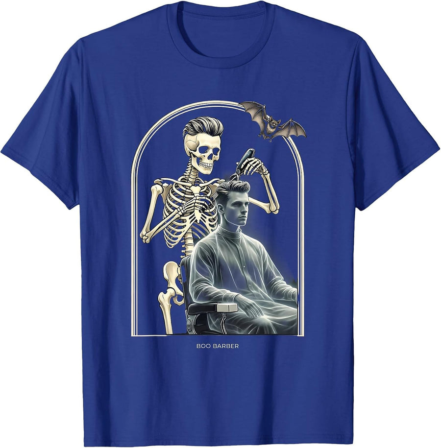 Boo Barber Funny Skeleton Hairstylist Barber Halloween T-Shirt - Royal Blue