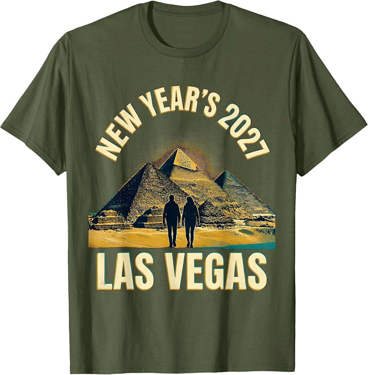Men's Las Vegas New Year's 2027 Retro Las Vegas Souvenir Vacation T-Shirt - Olive Green