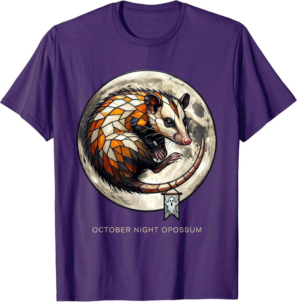October Night Opossum Stained Glass Mosaic Spooky Halloween T-Shirt - Purple