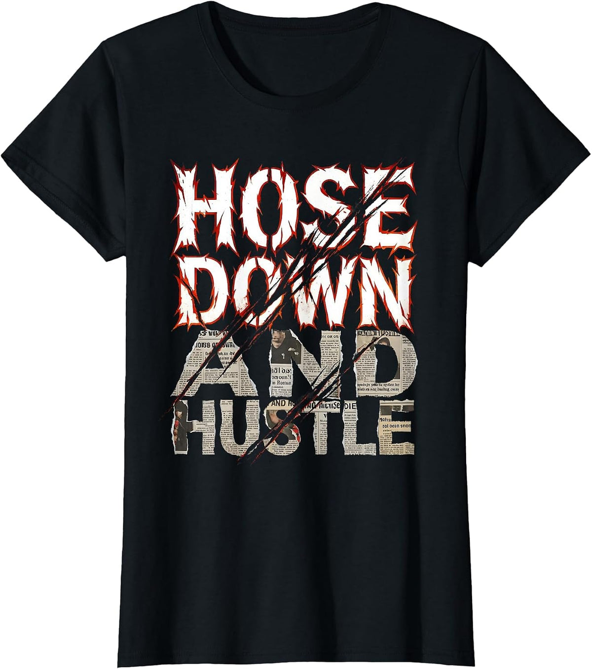 Hose Down and Hustle Firefighter Design T-Shirt - Black