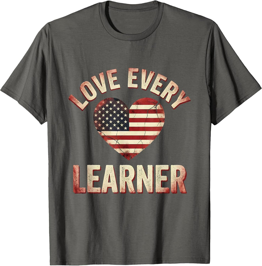 Love Every Learner Special Education Teacher Design T-Shirt - Asphalt Grey