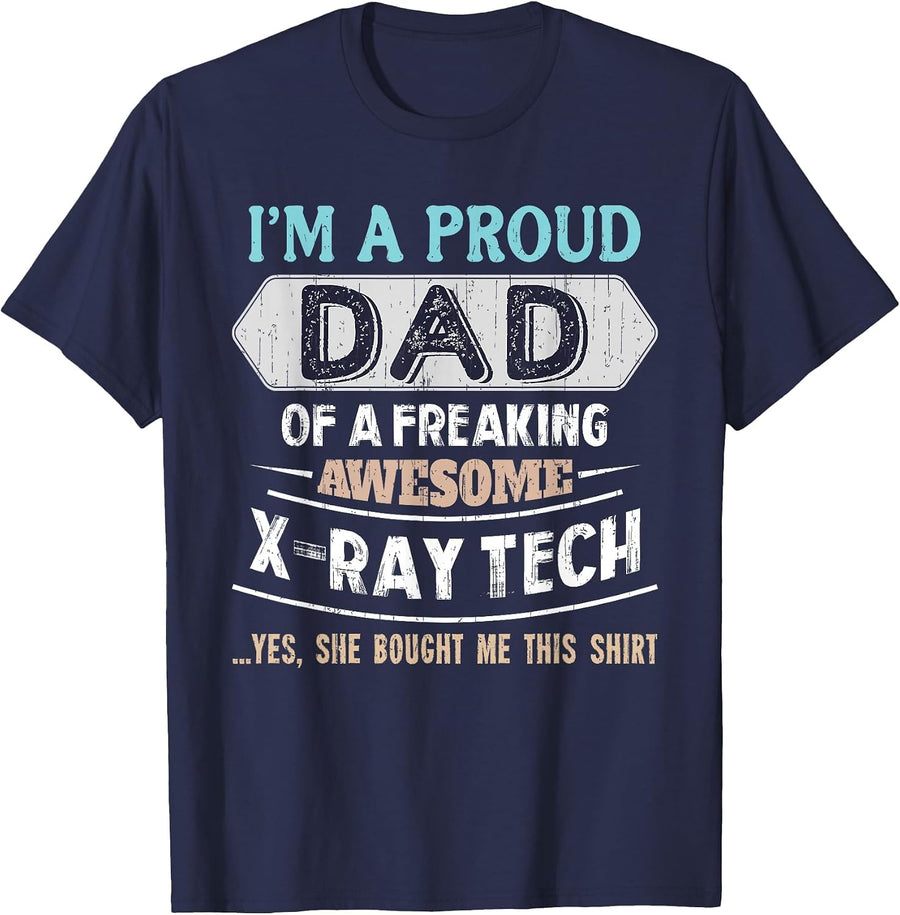 Proud Dad of Awesome X-ray Tech Daughter Fathers Day T-Shirt - Navy Blue