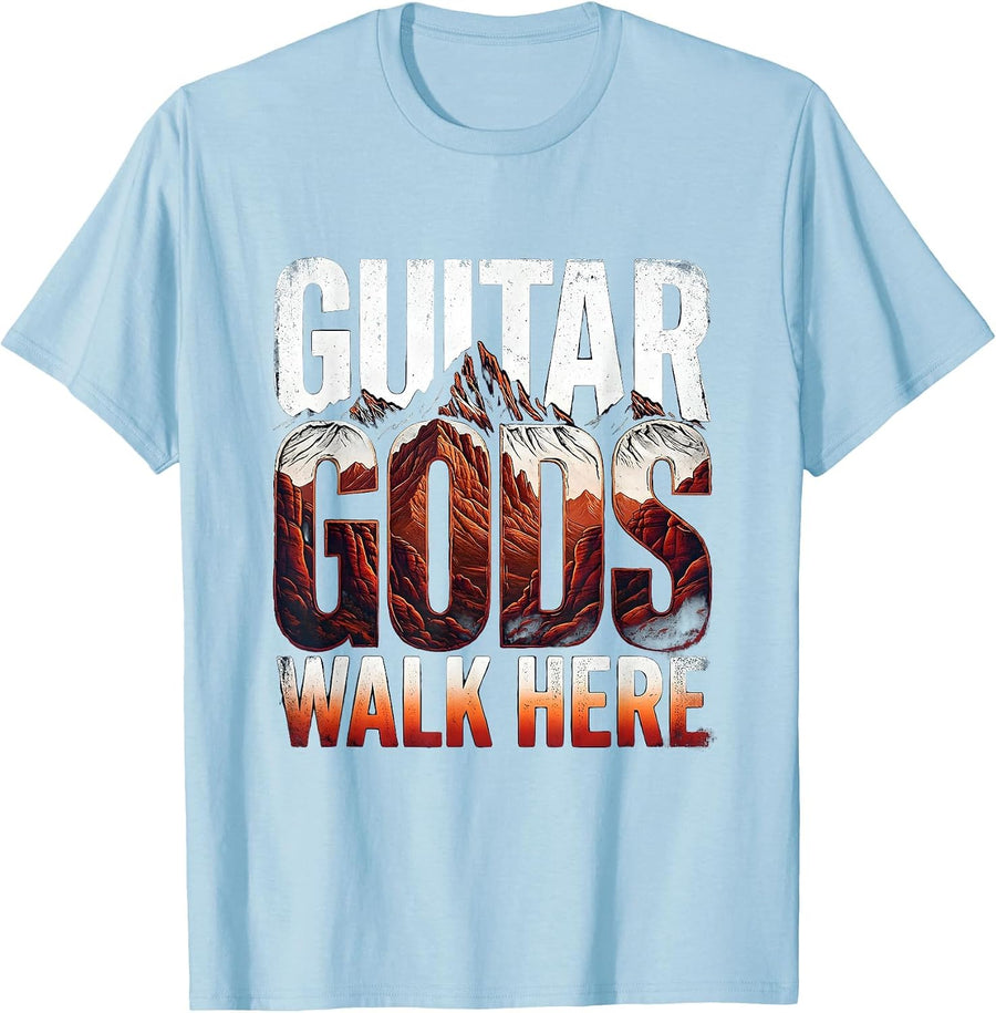 Men's Guitar Gods Walk Here Vintage Rock Band Design T-Shirt - Baby Blue