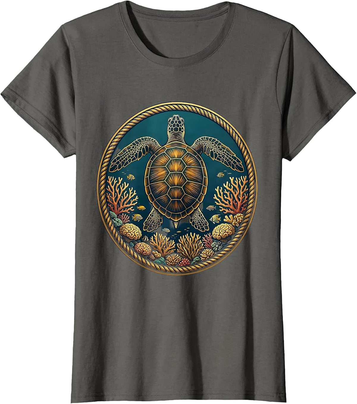 Women's Aloha Sea Turtle Coral Reef Ocean Design T-Shirt - Asphalt Grey