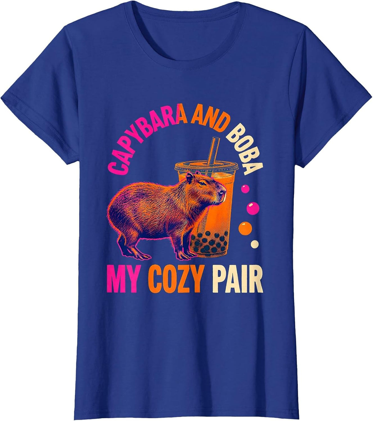 Women's Capybara And Boba, My Cozy Pair Cute Kawaii Anime Animal T-Shirt - Royal Blue