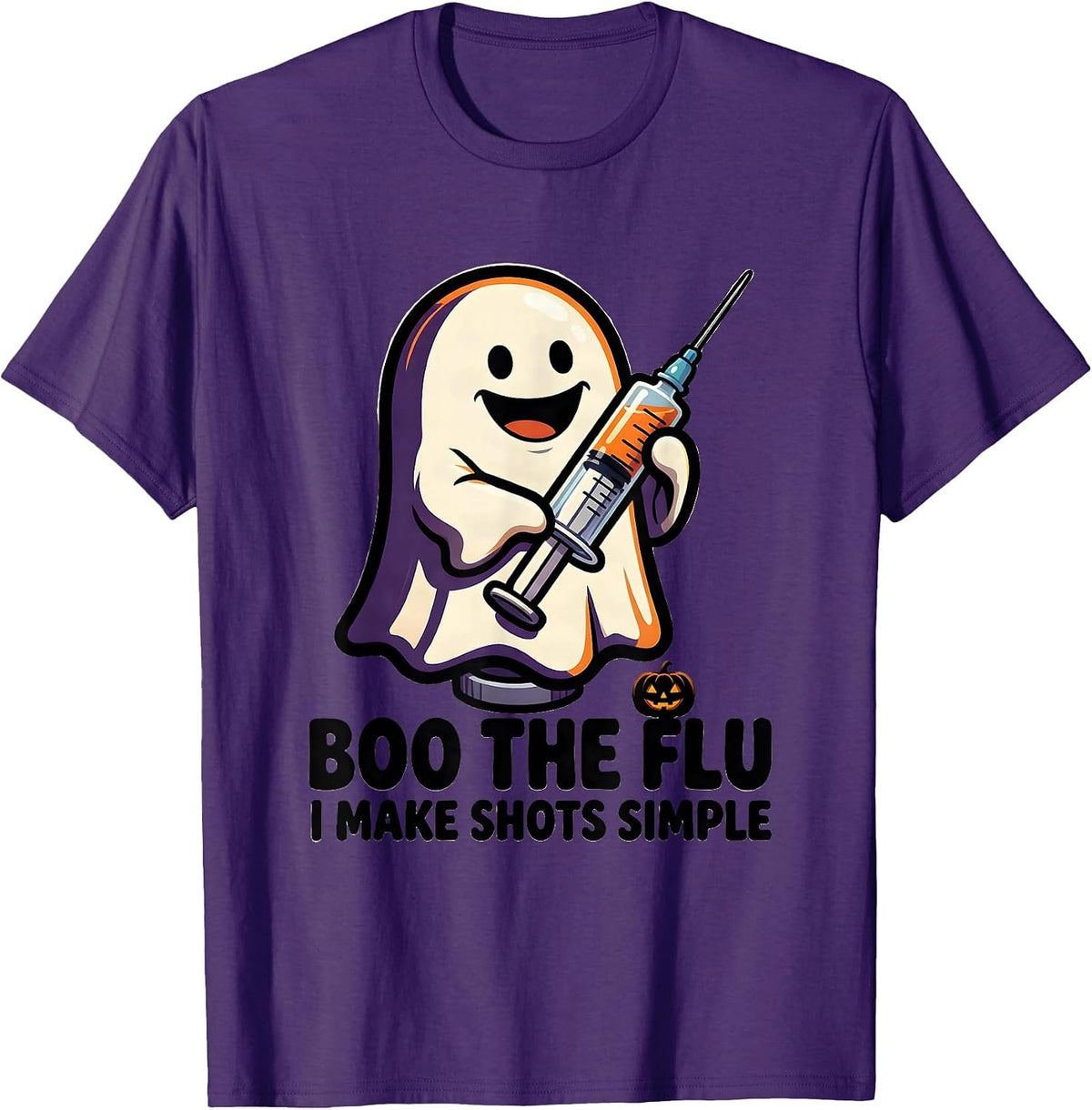 Men's Boo the Flu I Make Shots Simple Funny Nurse Halloween T-Shirt - Purple
