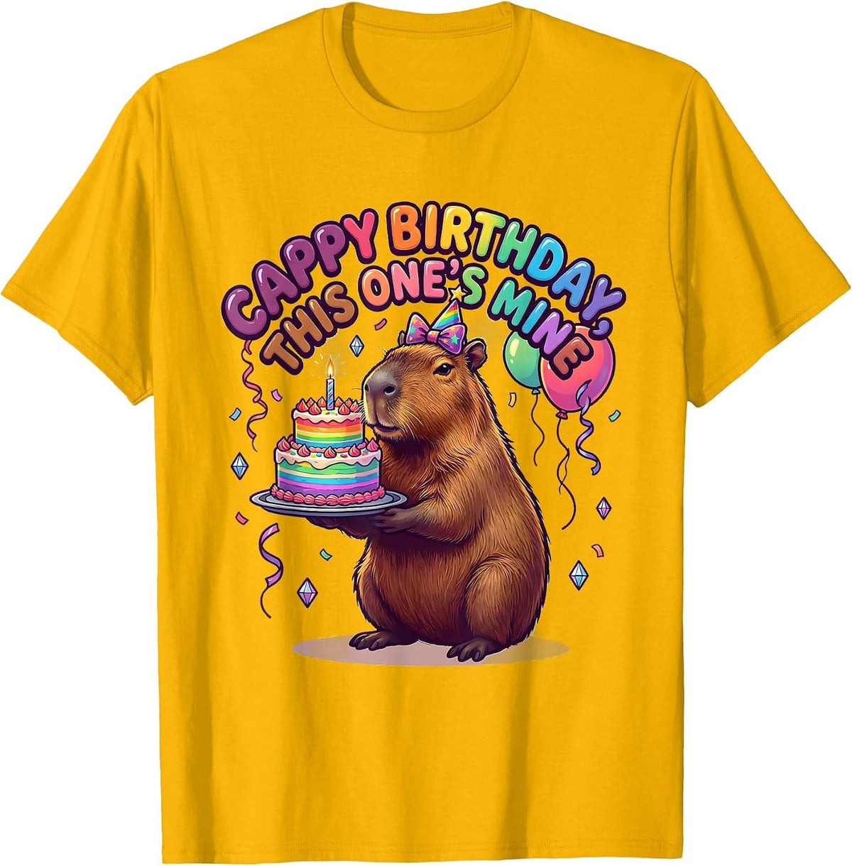 Men's Cappy Birthday This One’s Mine Cute Kawaii Capybara Kids T-Shirt - Golden Yellow