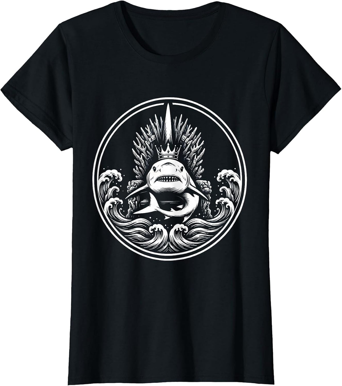 King Shark Ocean Throne Crown Ruler Design T-Shirt - Black