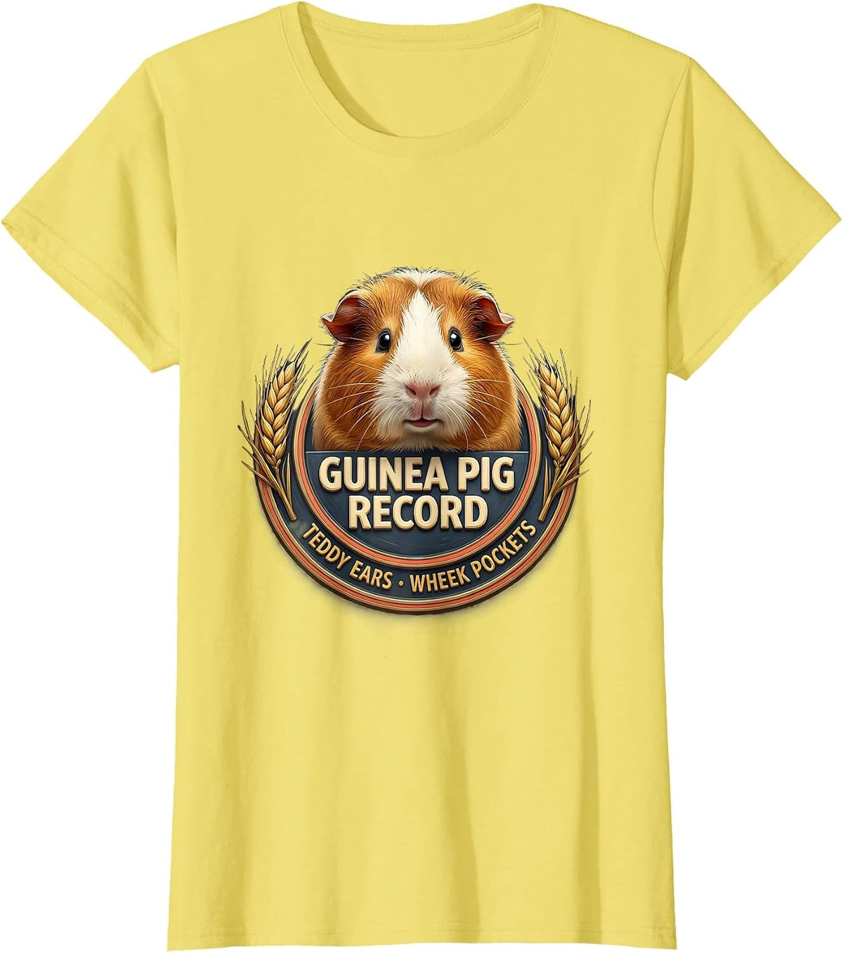 Women's Guinea Pig Record: Teddy Ears, Wheek Pockets Cute T-Shirt - Lemon Yellow