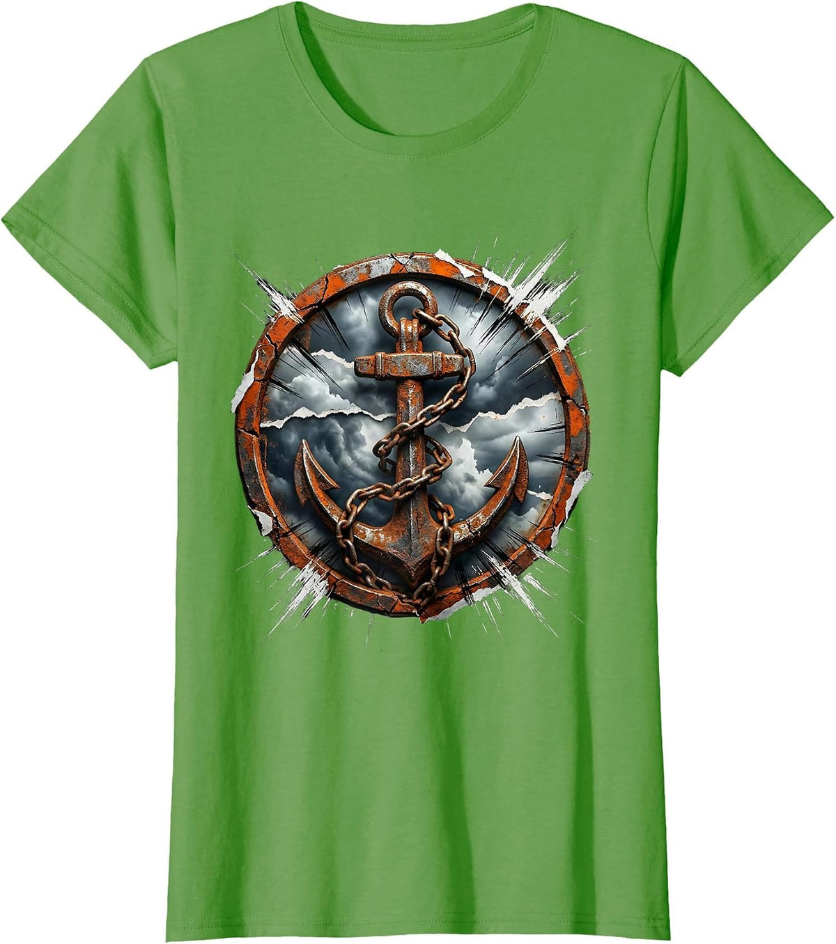 Women's Rusted Anchor Sinking Through Storm Clouds T-Shirt - Grass Green