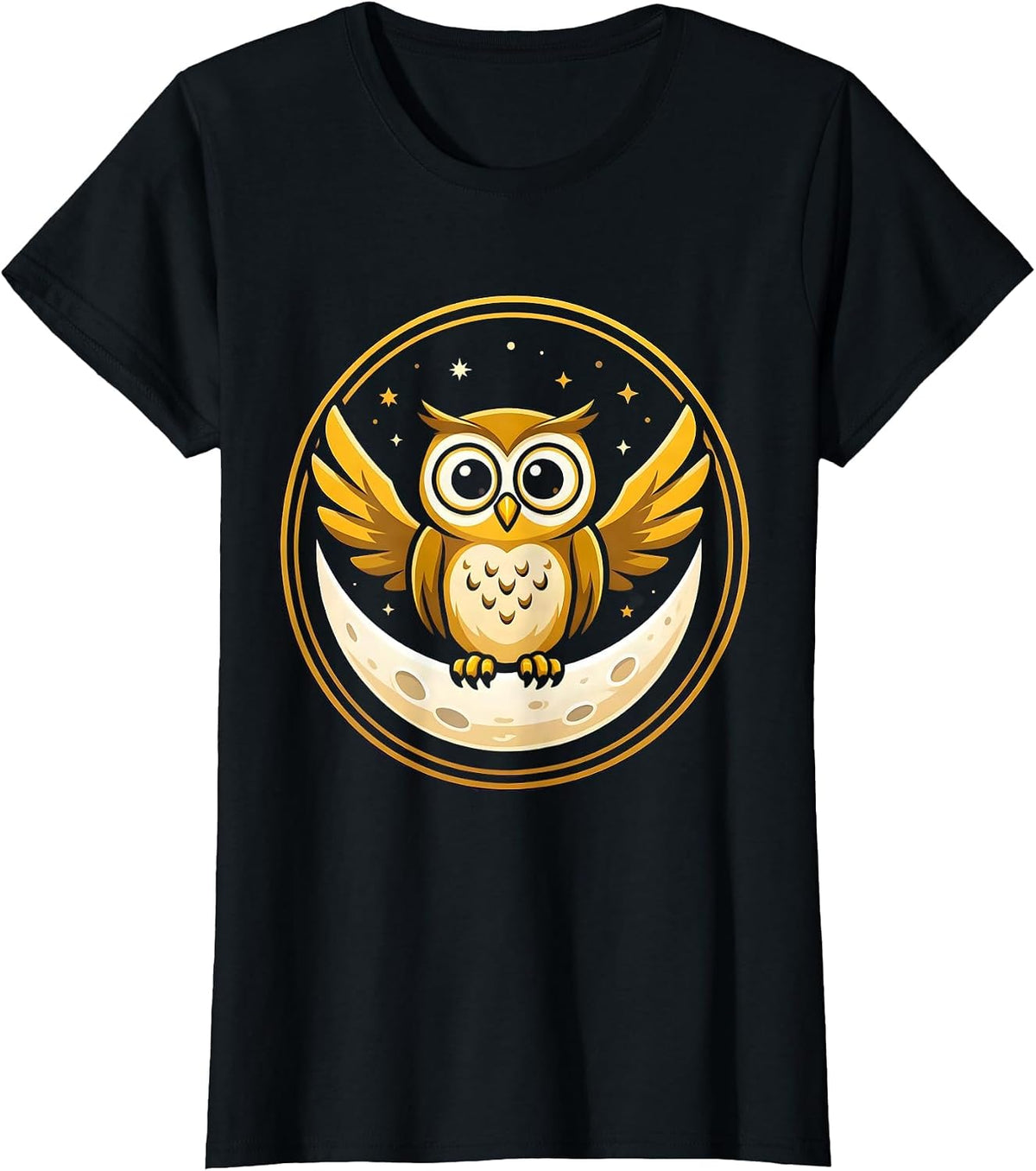 Kids Halloween Owl on Crescent Moon Design T-Shirt - Black