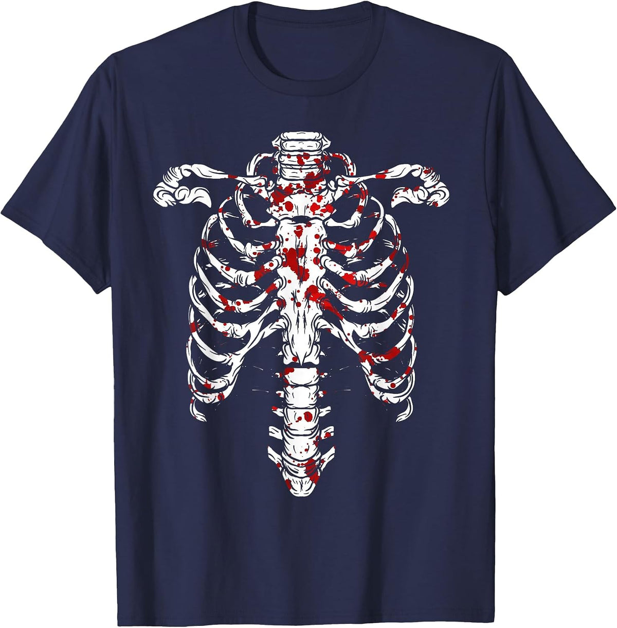 Macabre Bloody Ribcage Skeleton T-Shirt - Navy Blue