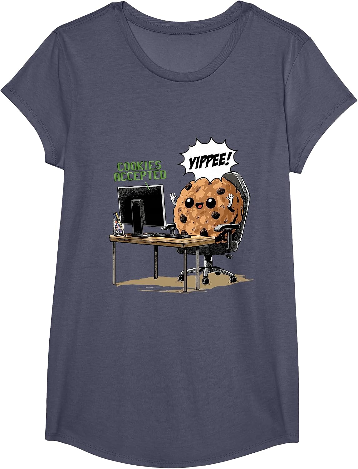 Cookies Accepted Nerd Shirt Funny Computer Internet Coder T-Shirt, Girls, Heather Blue, Large - As Pictured