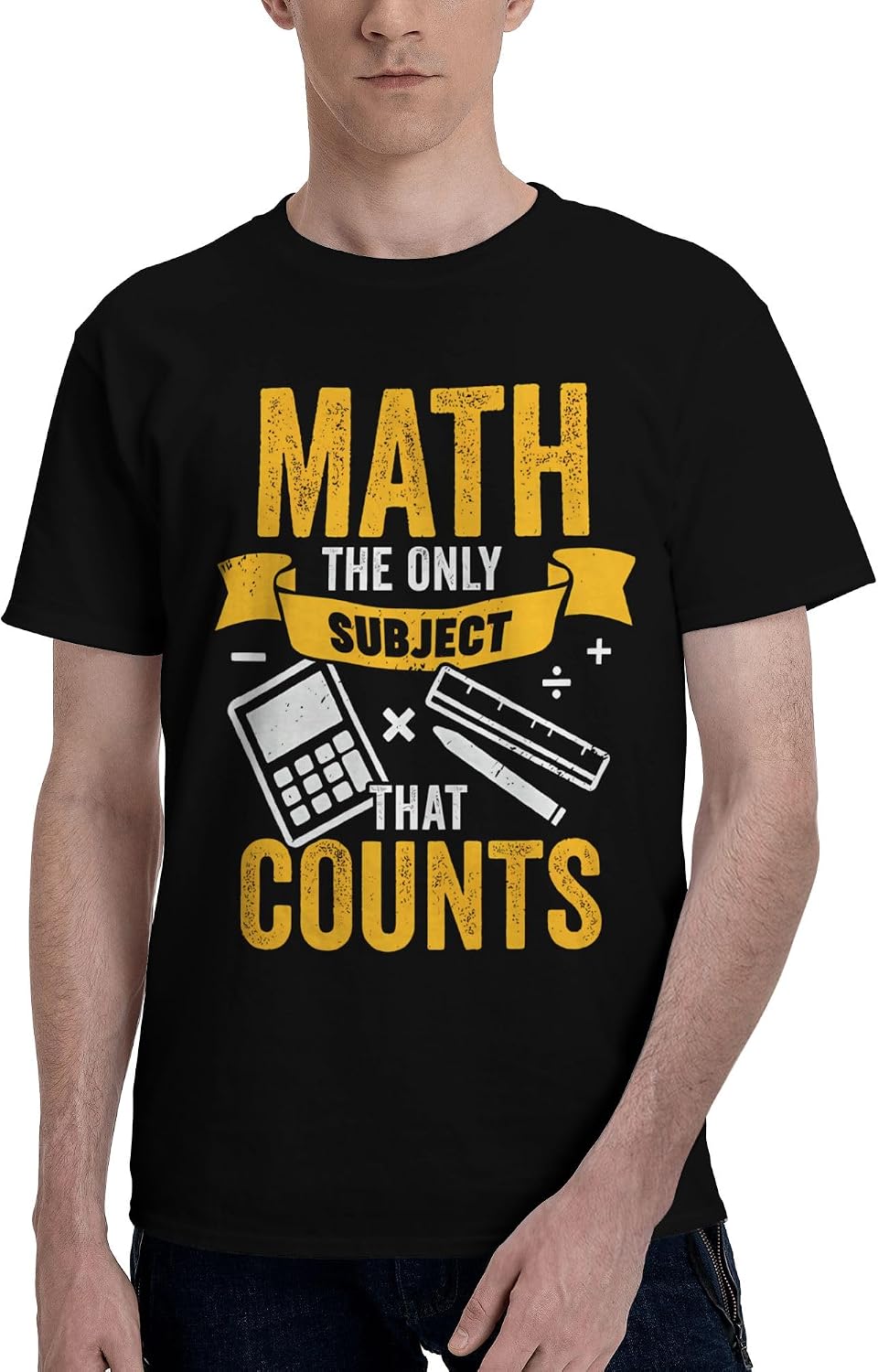 Men's T-Shirt,Math The Only Subject that Counts,Crew Neck Opaque Cotton Casual Daily Tee - As Pictured