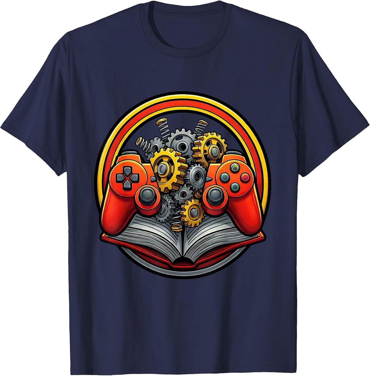 Men's Game Controller Gears Mechanical Illustration T-Shirt - Navy Blue