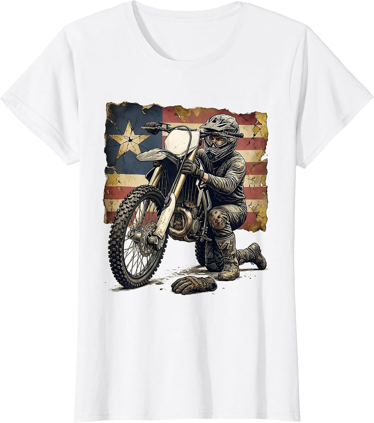 Women's Helmeted Rider Fixing Bent Wheel Dirt Bike Biker Gift T-Shirt - White