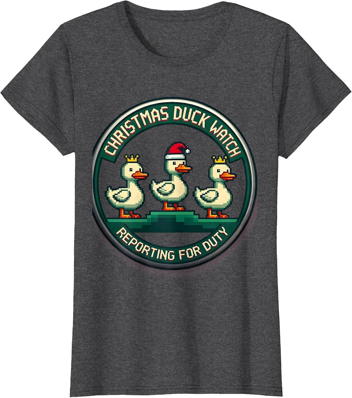 Women's Christmas Duck Watch Reporting for Duty Funny Duck Lover T-Shirt - Dark Heather Grey