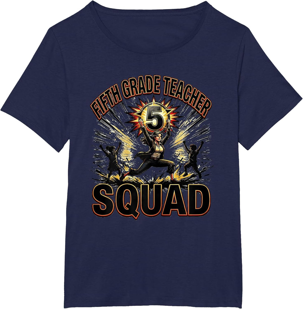 Women's Fifth Grade Teacher Squad Comic Book Teacher Appreciation T-Shirt - Navy Blue