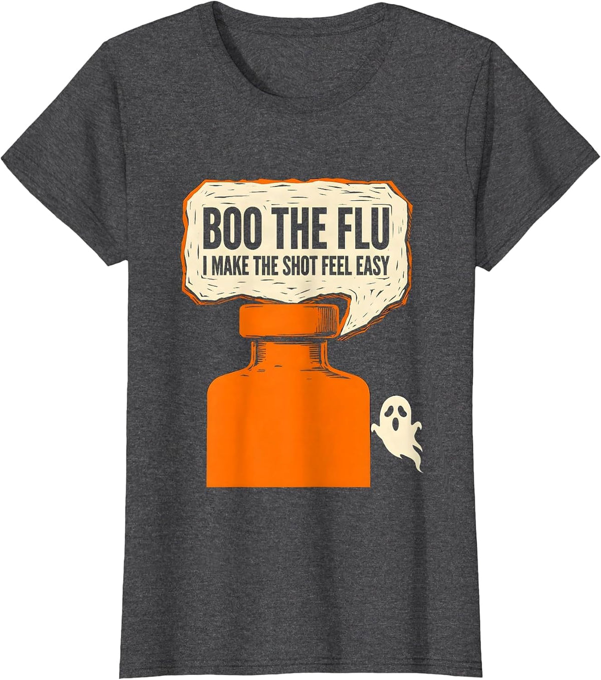 Women's Boo the Flu I Make the Shot Feel Easy Funny Nurse Halloween T-Shirt - Dark Heather Grey