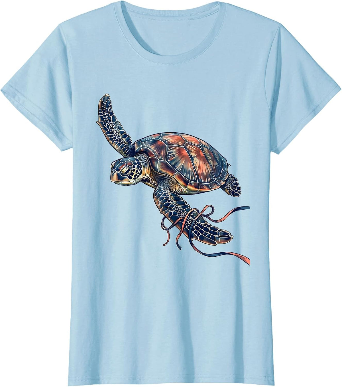 Women's Bikini Top Tangled in Sea Turtle Flippers T-Shirt - Baby Blue