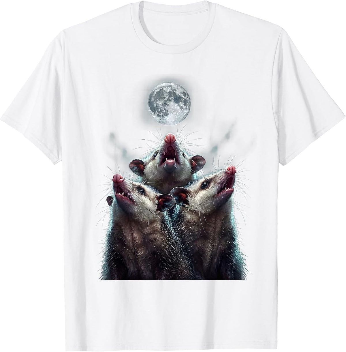 Men's Three Opossums Howling At Moon Funny Animal Meme T-Shirt - White